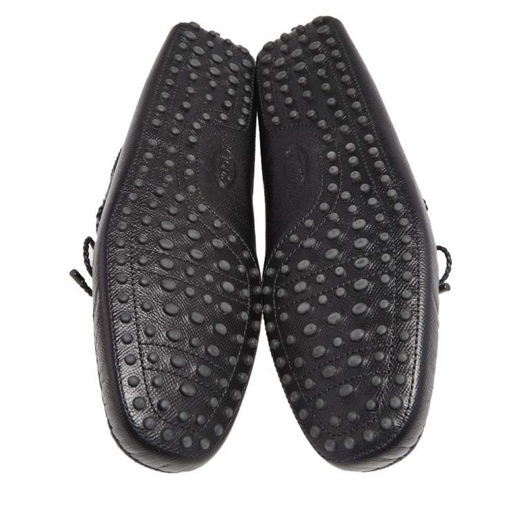 Pre Owned Tod's Black Leather Slip on Loafers Size 45