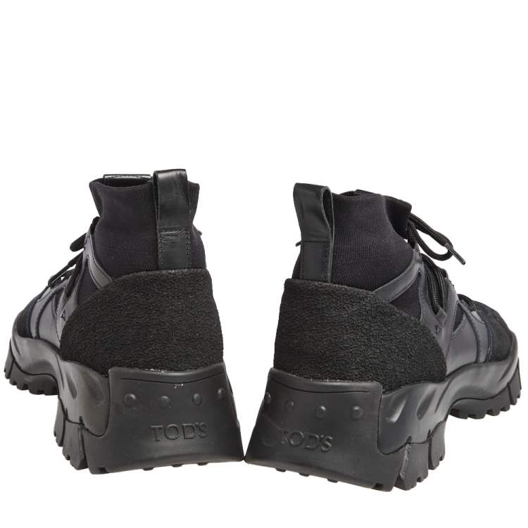 Pre Owned Tod's Black Leather And Suede High Top Lace Up Sneakers Size 45