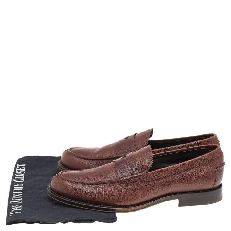 Pre Owned Tod's Brown Leather Slip on Loafers Size 41.5