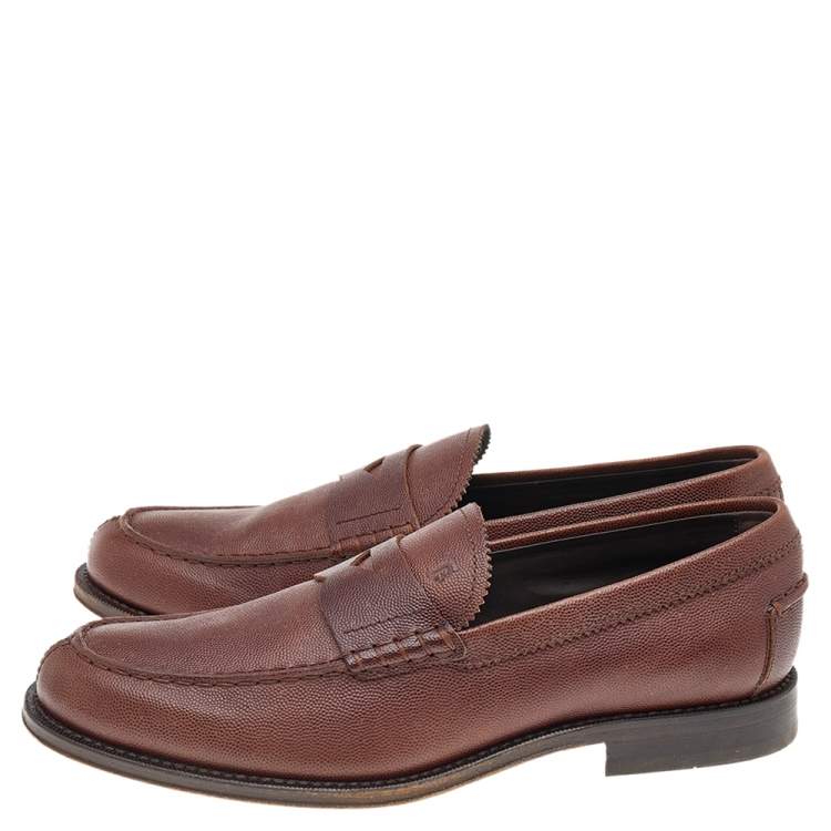 Pre Owned Tod's Brown Leather Slip on Loafers Size 41.5