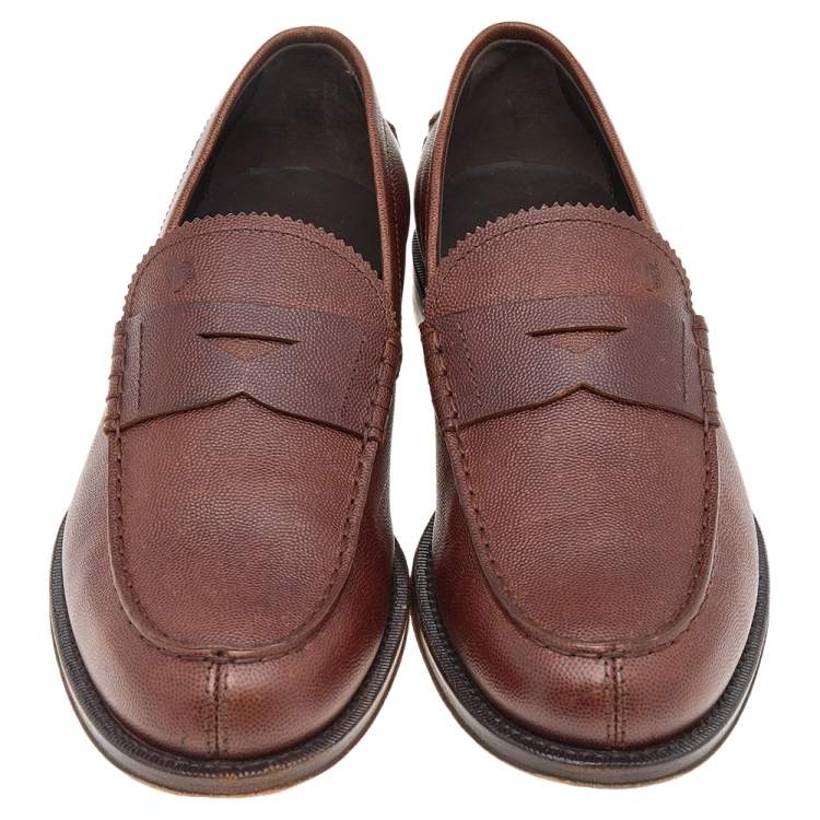 Pre Owned Tod's Brown Leather Slip on Loafers Size 41.5
