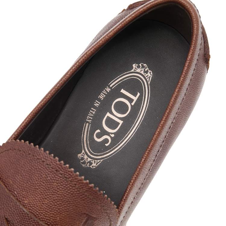 Pre Owned Tod's Brown Leather Slip on Loafers Size 41.5