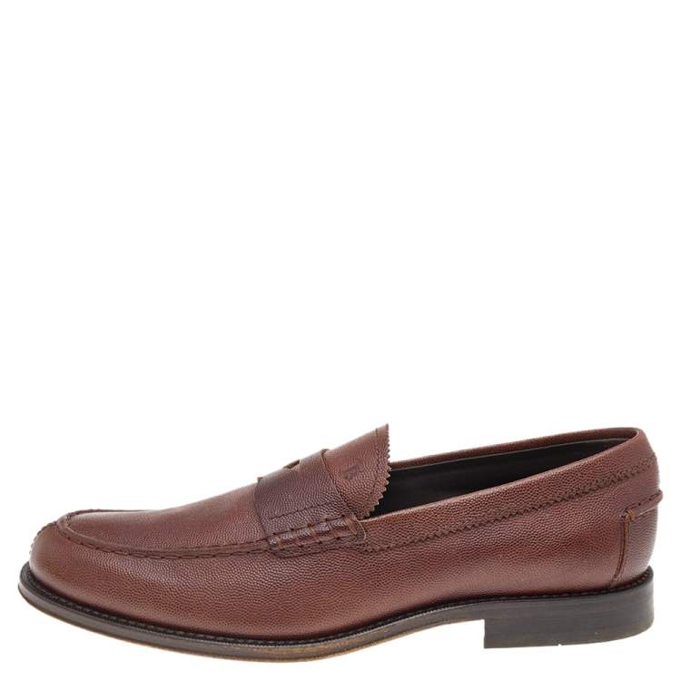 Pre Owned Tod's Brown Leather Slip on Loafers Size 41.5