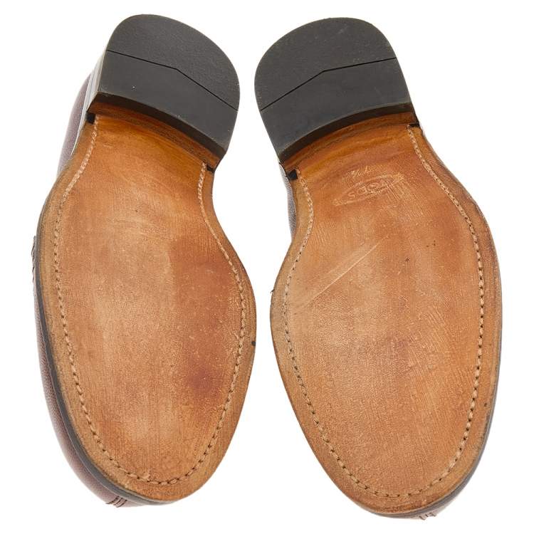 Pre Owned Tod's Brown Leather Slip on Loafers Size 41.5