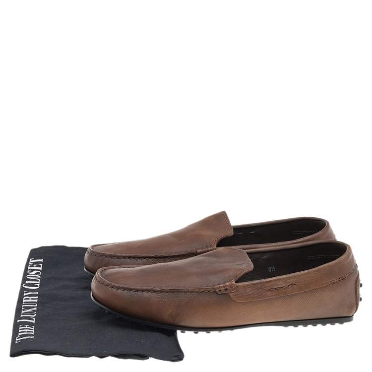 Pre Owned Tods Brown Leather Slip on Loafers Size 42.5