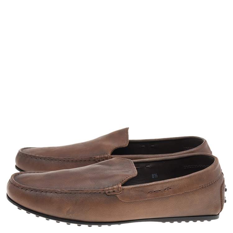 Pre Owned Tods Brown Leather Slip on Loafers Size 42.5