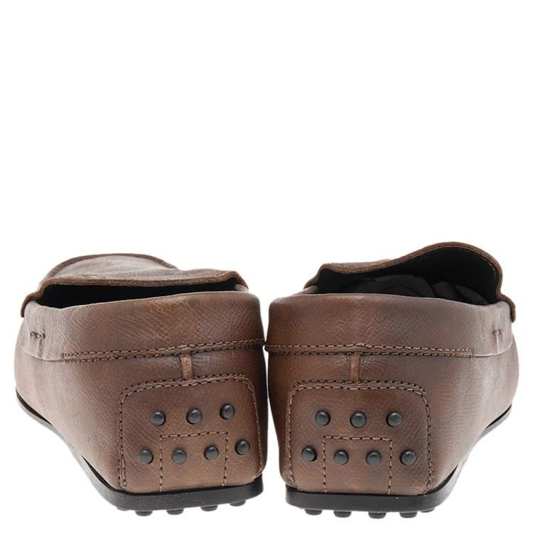 Pre Owned Tods Brown Leather Slip on Loafers Size 42.5