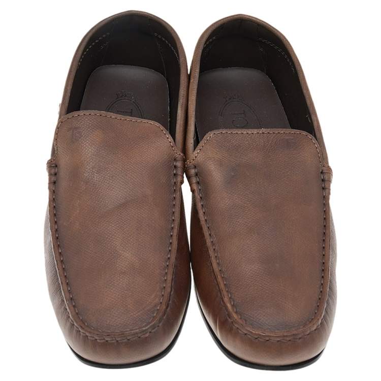 Pre Owned Tods Brown Leather Slip on Loafers Size 42.5