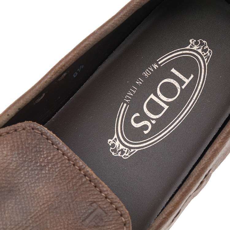 Pre Owned Tods Brown Leather Slip on Loafers Size 42.5