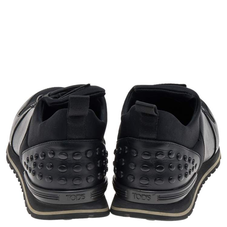 Pre Owned Tod's Black Leather And Neoprene Low Top Sneakers Size 40