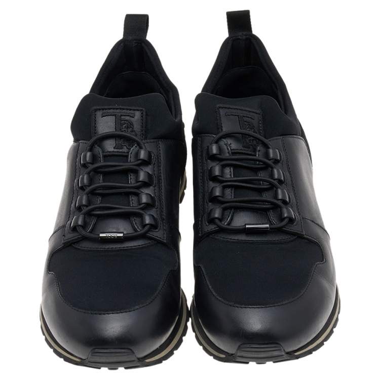 Pre Owned Tod's Black Leather And Neoprene Low Top Sneakers Size 40