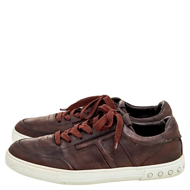 Pre Owned Tod's Dark Brown Leather Low Top Sneakers Size 41
