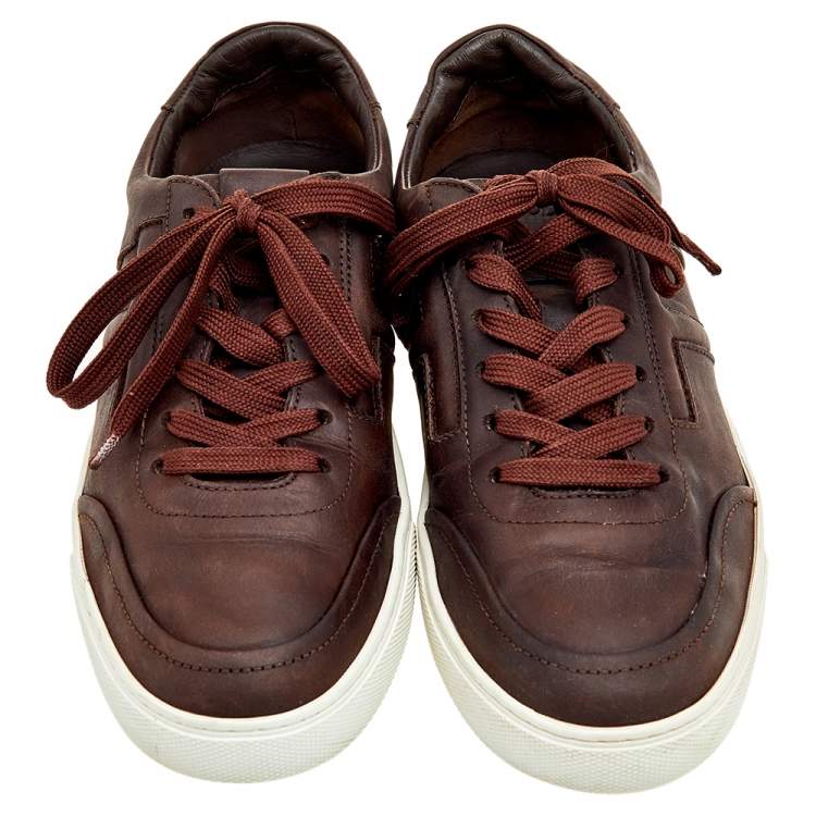 Pre Owned Tod's Dark Brown Leather Low Top Sneakers Size 41