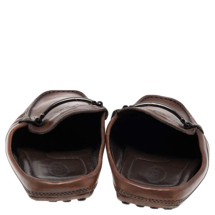 Pre Owned Tod's Brown Leather Slip On Mules Size 39.5