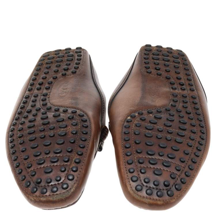 Pre Owned Tod's Brown Leather Slip On Mules Size 39.5