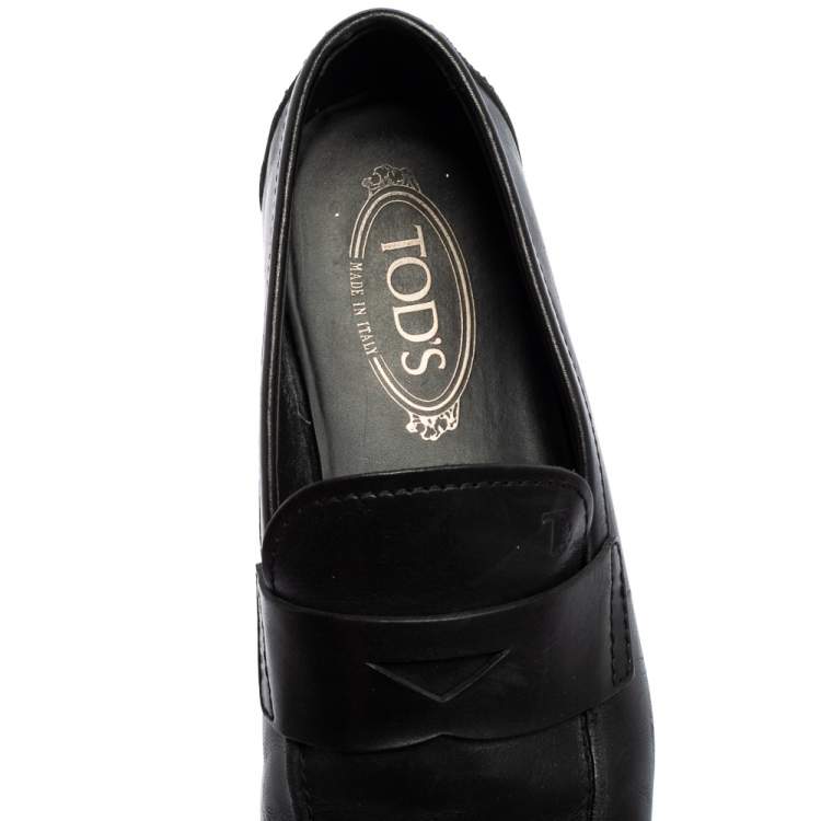 Pre Owned Tod's Black Leather Penny Loafers Size 41.5