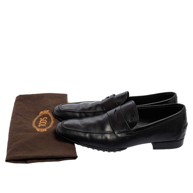 Pre Owned Tod's Black Leather Penny Loafers Size 41.5