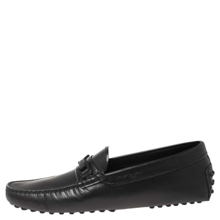 Pre Owned Tod's Black Leather Driving Slip On Loafers Size 40