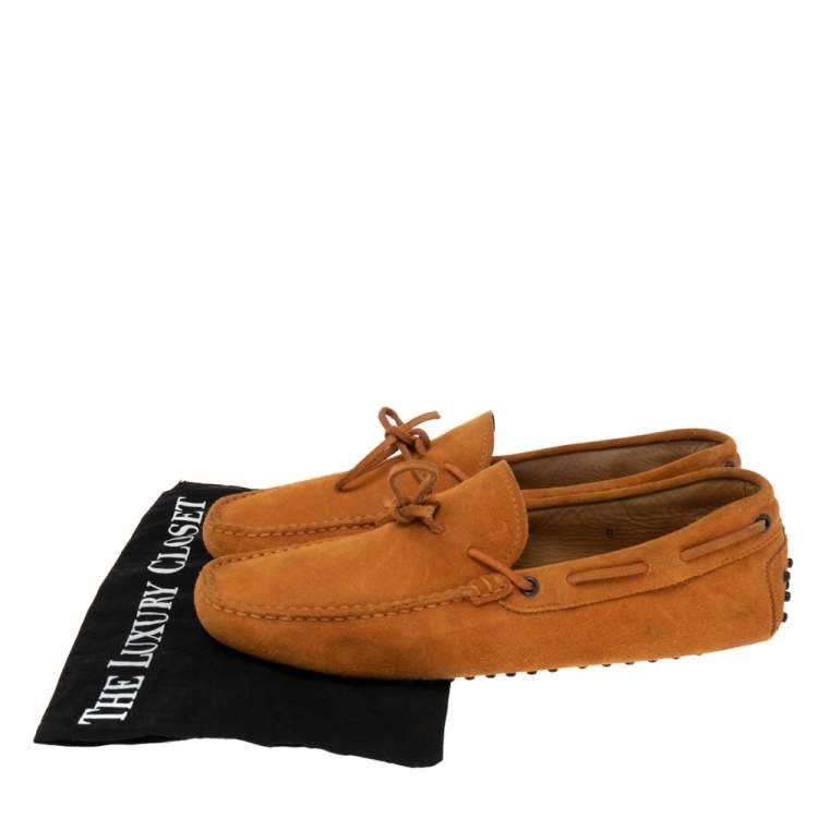 Pre Owned Tod's Orange Suede Bow Driver Loafers Size 43