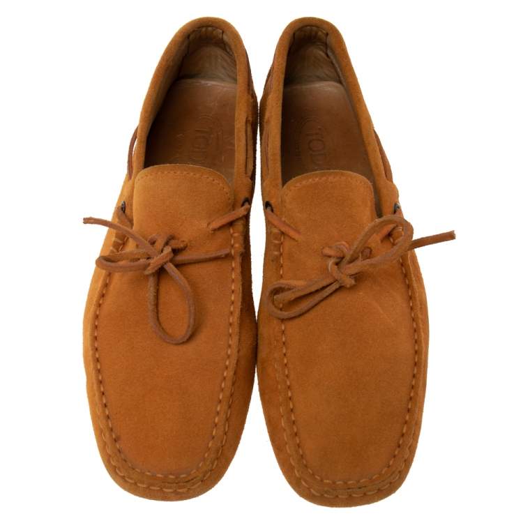 Pre Owned Tod's Orange Suede Bow Driver Loafers Size 43