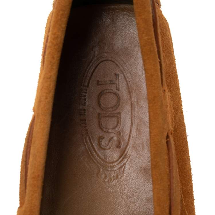 Pre Owned Tod's Orange Suede Bow Driver Loafers Size 43