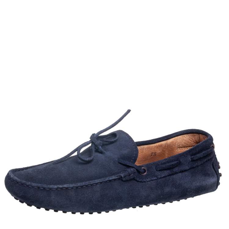 Pre Owned Tod's Navy Blue Suede Bow Driver Loafers Size 41.5