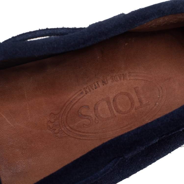 Pre Owned Tod's Navy Blue Suede Bow Driver Loafers Size 41.5