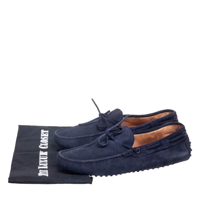 Pre Owned Tod's Navy Blue Suede Bow Driver Loafers Size 41.5