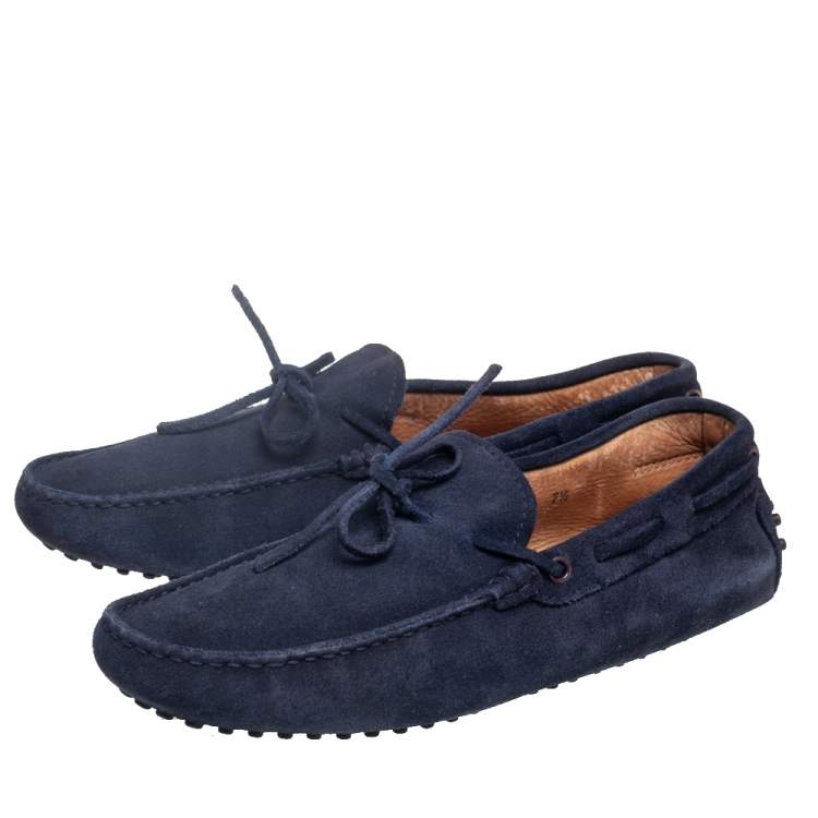 Pre Owned Tod's Navy Blue Suede Bow Driver Loafers Size 41.5