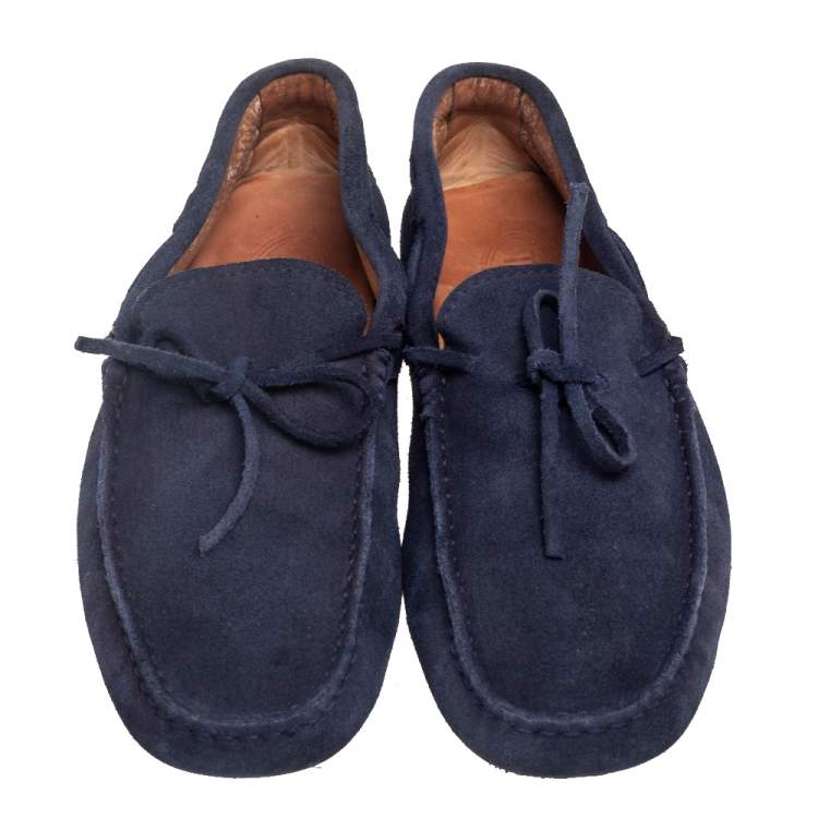 Pre Owned Tod's Navy Blue Suede Bow Driver Loafers Size 41.5