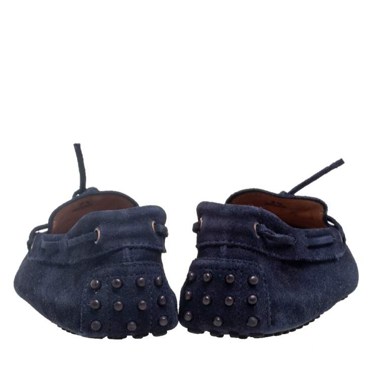 Pre Owned Tod's Navy Blue Suede Bow Driver Loafers Size 41.5
