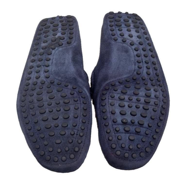 Pre Owned Tod's Navy Blue Suede Bow Driver Loafers Size 41.5