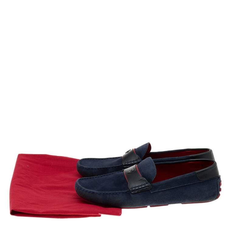 Pre Owned Tod's For Ferrari Navy Blue/Black Suede and Leather Slip On Loafers Size 43