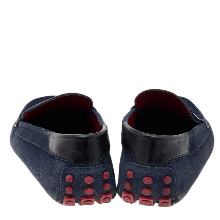 Pre Owned Tod's For Ferrari Navy Blue/Black Suede and Leather Slip On Loafers Size 43