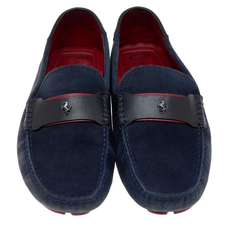 Pre Owned Tod's For Ferrari Navy Blue/Black Suede and Leather Slip On Loafers Size 43