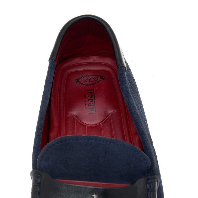 Pre Owned Tod's For Ferrari Navy Blue/Black Suede and Leather Slip On Loafers Size 43