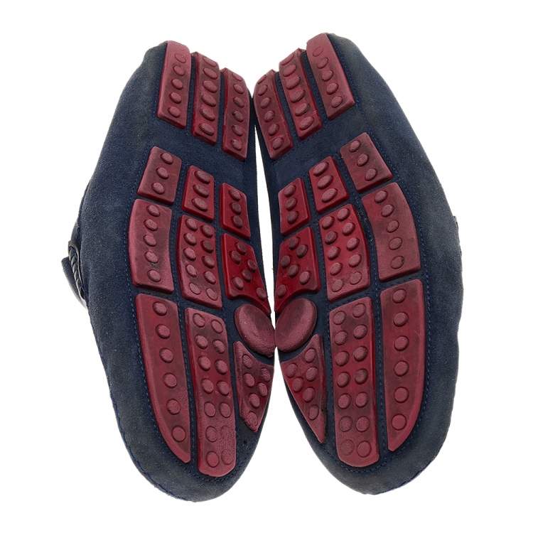 Pre Owned Tod's For Ferrari Navy Blue/Black Suede and Leather Slip On Loafers Size 43