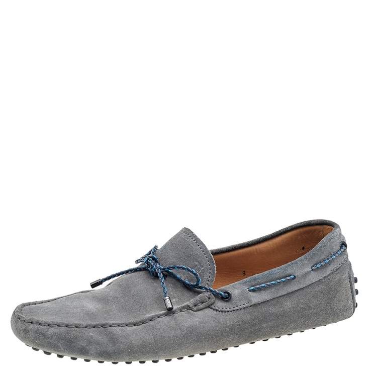 Pre Owned Tod's Grey Suede Braided Bow Slip On Loafers Size 43