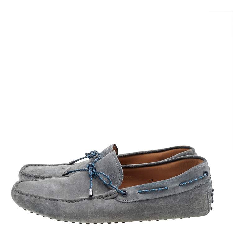 Pre Owned Tod's Grey Suede Braided Bow Slip On Loafers Size 43