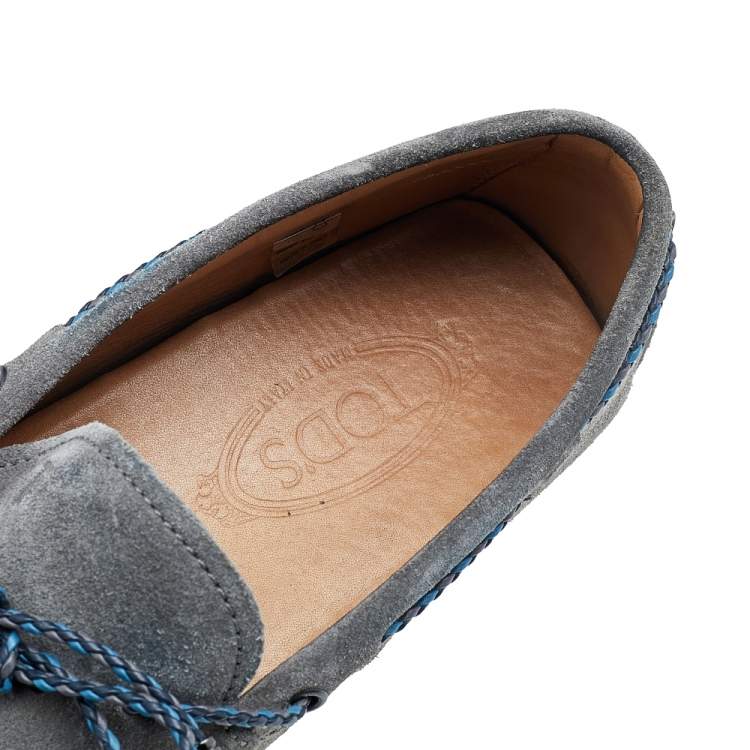 Pre Owned Tod's Grey Suede Braided Bow Slip On Loafers Size 43