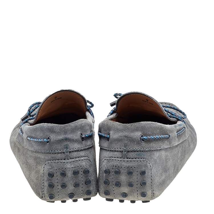 Pre Owned Tod's Grey Suede Braided Bow Slip On Loafers Size 43