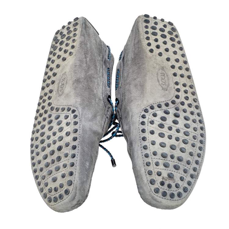 Pre Owned Tod's Grey Suede Braided Bow Slip On Loafers Size 43