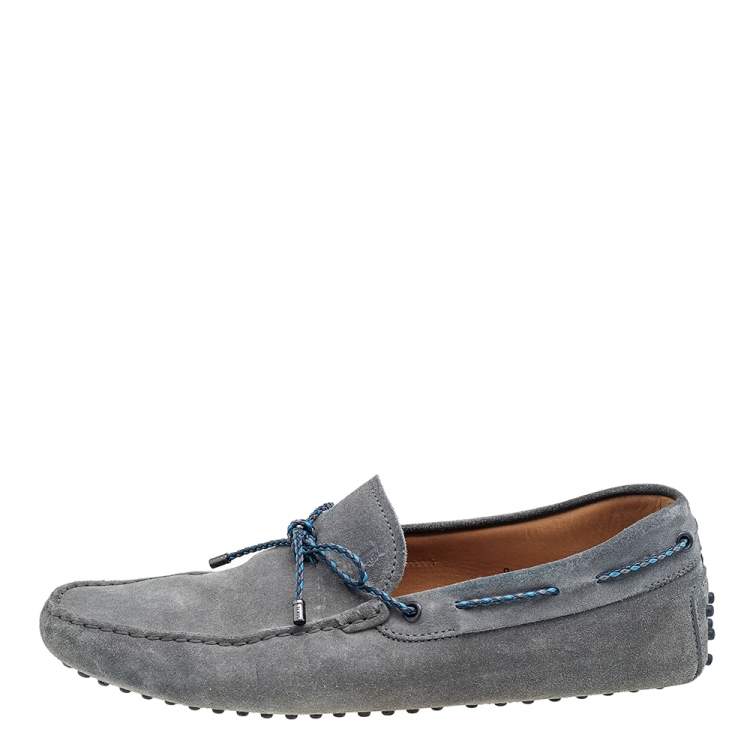 Pre Owned Tod's Grey Suede Braided Bow Slip On Loafers Size 43