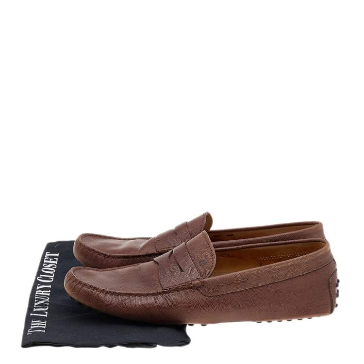 Pre Owned Tod's Brown Leather Slip On Loafers Size 43