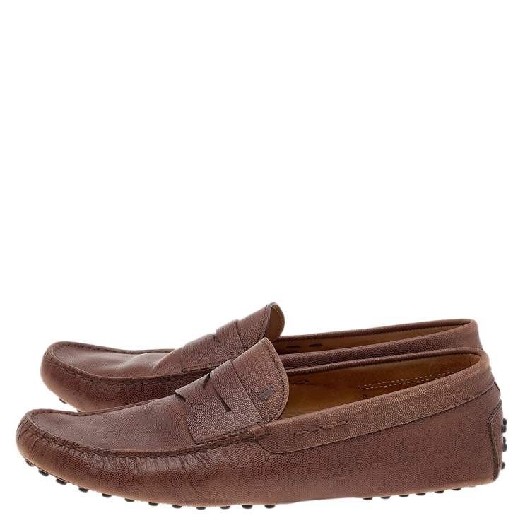 Pre Owned Tod's Brown Leather Slip On Loafers Size 43