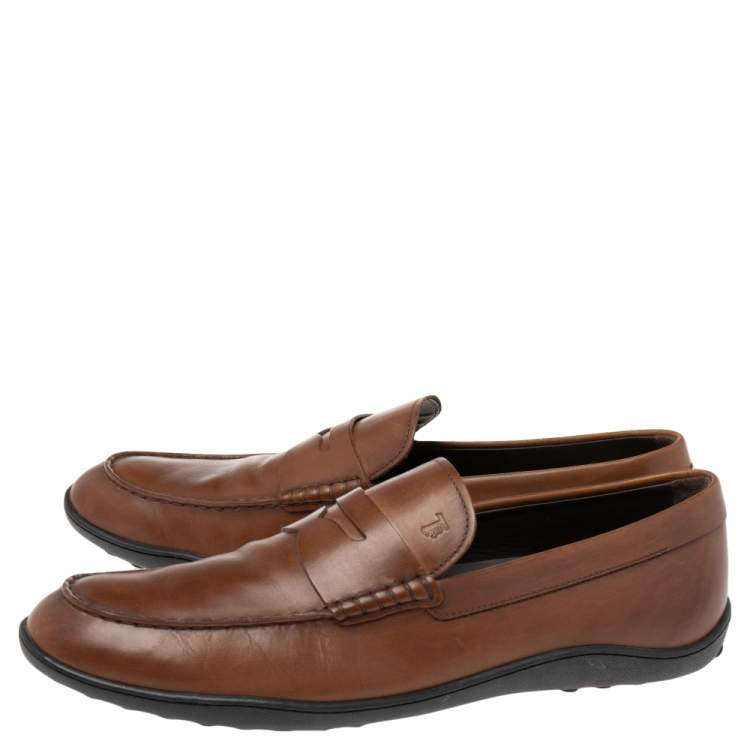 Pre Owned Tod's Brown Leather Penny Loafers Size 45.5