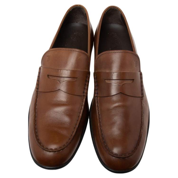Pre Owned Tod's Brown Leather Penny Loafers Size 45.5