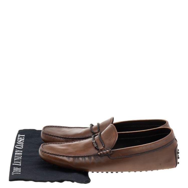 Pre Owned Tod's Brown Leather Slip On Driving Loafers Size 46.5