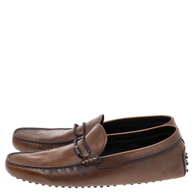 Pre Owned Tod's Brown Leather Slip On Driving Loafers Size 46.5