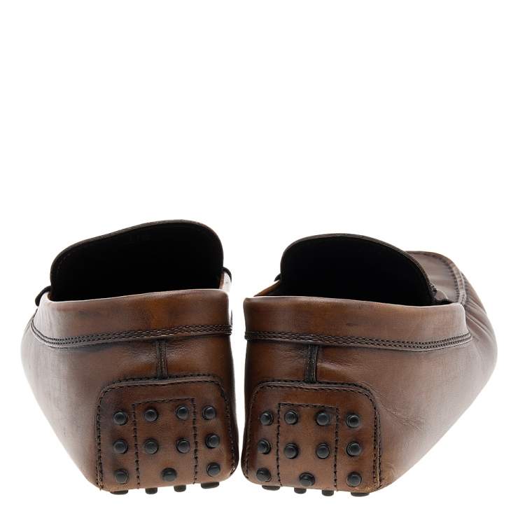 Pre Owned Tod's Brown Leather Slip On Driving Loafers Size 46.5